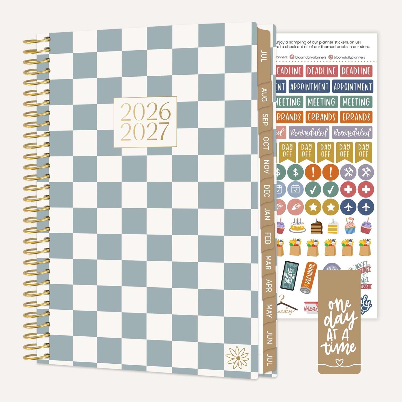 bloom daily planners 2026-2027 Academic Planner, 13 Month Soft Cover Monthly & Weekly, 5.5" x 8.25", Stickers Included, Checkered